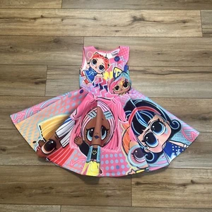 Girls LOL Surprise Dress SZ Medium 7/8 Pink Dolls Sleeveless Stretch Fit Flare - Picture 1 of 10