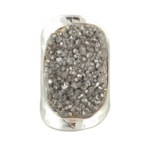 Titanium Druzy Ring Large Statement Agate Stone Hematite Drusy Silver Cigar Band - Image 1 of 4