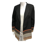 Lafayette 148 Size S Open Longline Blazer Black Jacket Embroidered Leather Trim