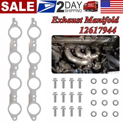 2PCS Exhaust Manifold Gasket Set 12617944 w/ Bolts For LS1 4.8 5.3 5.7 6.0 6.2L - Image 1 of 4