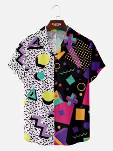Retro Style Print Hemd Herren Kurzarmhemden Männer Dreieck - Bild 1 von 2
