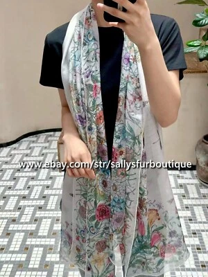 Sallys 100% Jacquard Gasa Seda Oblonga Envoltura Bufanda Estampado Floral 185 * 65 cm Foto 1 de 4