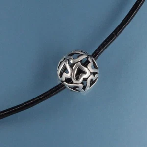 Oxidized Sterling Silver 11mm Round Hearts All Over Charm Bead Spacer#33079 - Picture 1 of 6