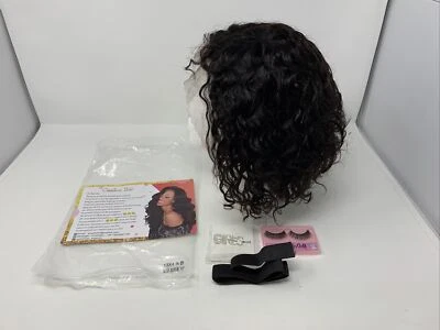 Ossilee Hair 13x4 Lace Front Human Hair 10" Curly Bob Wig - Black, Lashes & Clip - Image 1 of 4
