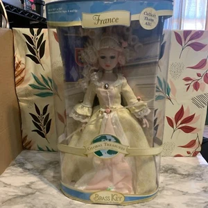BRASS KEY 16 INCH GLOBAL TREASURES FRANCE PORCELAIN DOLL NEW IN BOX - Picture 1 of 13
