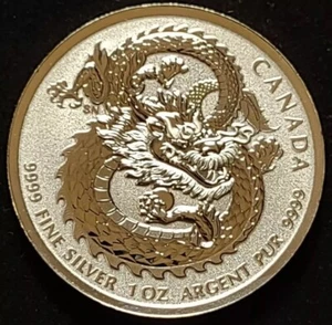 2018 1 oz Canadian Mint High Relief Silver Dragon 9999 Fine Reverse Proof - Picture 1 of 3