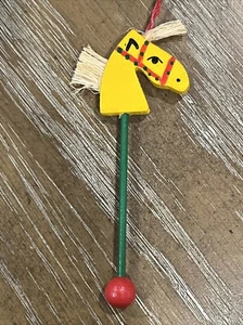 Vtg Hobby Horse Miniature Toy Horse On A Stick Hand Painted Wooden Ornament - Picture 1 of 9