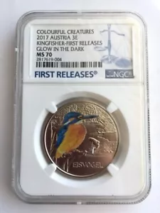 2017 Kingerfish 2017 Colourful Creatures Glow In Dark Coin 3 Euro NGC MS70 FR - Picture 1 of 2