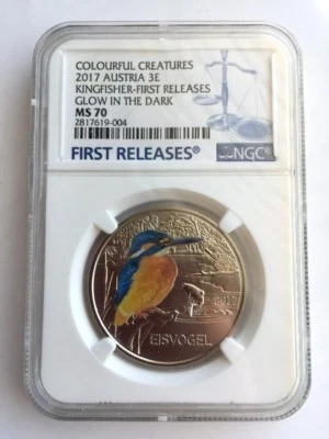 2017 Kingerfish 2017 Colourful Creatures Glow In Dark Coin 3 Euro NGC MS70 FR - Image 1 of 2