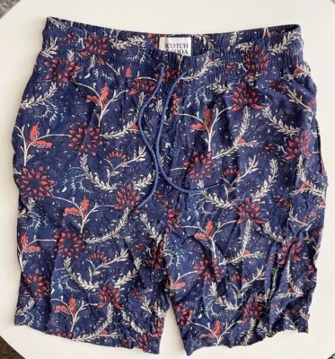 Pantalones cortos Scotch & Soda para hombre con cordón floral grandes azules nuevos sin etiquetas viscosa Foto 1 de 4