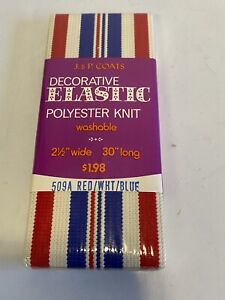 Decorative Elastic NIP By Polyester Knit Striped 2 1/2" x 30" Red White Blue J&P