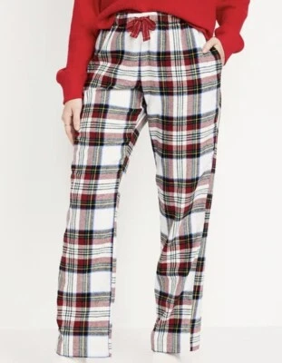 NUEVO Pantalón de pijama de franela de tiro medio azul marino antiguo para mujer blanco tartán XL nuevo Foto 1 de 4