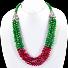 541.50 CTS EARTH MINED RICH RED RUBY & GREEN EMERALD ROUND SHAPE BEADS NECKLACE