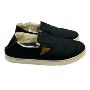 Olukai Pehuea Heu NZ Wool Shearling Lined Black Leather Loafers Womens 9 20391 - Picture 1 of 10