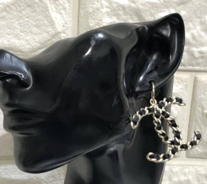 CHANEL Earrings Large Coco Logo Motif Leather Black Multi Gold Plate B11A - Picture 1 of 8