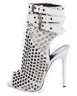 $2390 Giuseppe Zanotti White Leather Studded Peep Toe Ankle Boots Sz 9 39