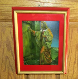 VTG Jesus "I Stand at the Door & Knock" 3D Papier Tole 11x14x2 Shadow Box Framed - Picture 1 of 12