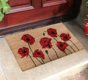 Fußmatte Natur Kokos strapazierfähig Latexrücken Mohnblumen 75 x45 cm - Bild 1 von 5