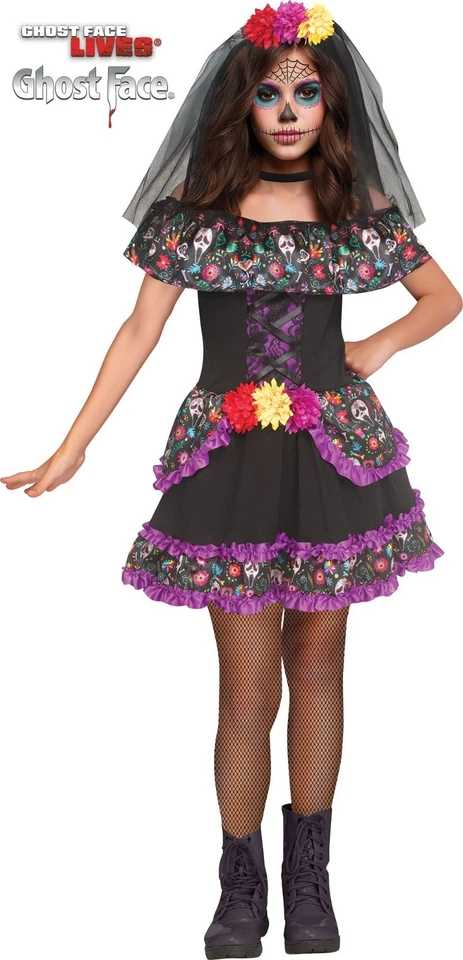 Child Ghost Face Sugar Skull Costume - Image 1 of 1