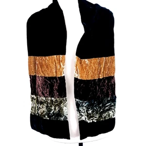 Mina Mann Samt Schal lang rechteckig schwarz bunt gestreift weich kuschelig warm - Bild 1 von 7