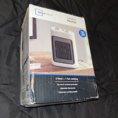 Mainstays 700-1500W White Ceramic Fan-Forced Electric Space Heater - Open Box - Image 1 of 2