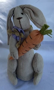 Dan Dee Burlap Bunny Rabbit With Carrot 12 1/2”H Weighed Farmhouse Easter Spring - Picture 1 of 17