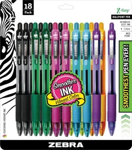 Zebra Pen Z-Grip Retractable Ballpoint Pen, 1.0mm,Colors - 18 Pieces - Picture 1 of 1