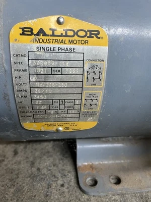 Baldor 3hp Electric Motor Single Phase 220v 3450 RPM - Image 1 of 3