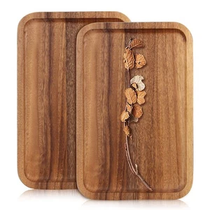 2 Pcs Acacia Wooden Serving Platter for Party Rectangle Food Dishes Trays Dec... - Picture 1 of 7