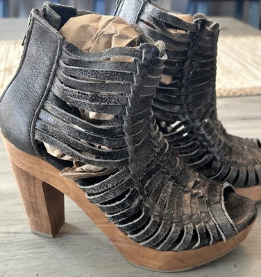 Sbicca Vintage Collection Black Yani Huarache Leather Wood Platform Shoe Sz 8 - Image 1 of 4