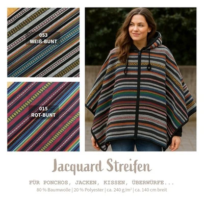 LEINEN LODGE OHG Jacquard Stoff Meterware Streifen - Ethnostoff gestreift Poncho nähen *Ab 50cm