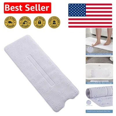 Удобный белый нескользящий коврик для душа 40x16 дюймов с присосками для безопасности - Изображение 1 из 4