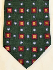 Robert Talbott 100% Silk Necktie 58” Green Foulard Geometric Square/Circle - Picture 1 of 8