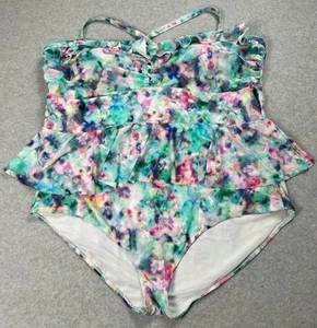 Torrid 5 Swimsuit One Piece Watercolor Ruffle Padded Lined Adjustable Strap - Picture 1 of 10
