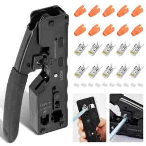 RJ45 Crimpzange + 10 Cat7 Stecker Set Netzwerk Werkzeug Lan Kabel Zange Cat 7 /6 - Bild 1 von 11