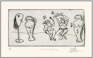 DANCING Mummies (Egyptian BELLY DANCERS?) MOMS MOTHERS - Original ETCHING Signed - Picture 1 of 1