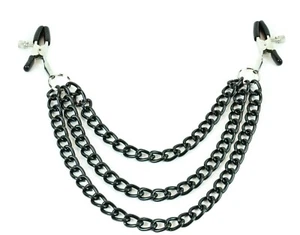 Black Nipple Clamps Triple Black Chain Clip Fetish Gear Dancer Sexy  - Picture 1 of 1