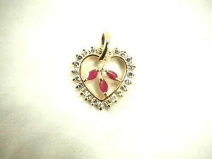 Fine Heart Cluster 26 stone Cubic Zircon and Ruby Heart Pendant Sterling Silver - Picture 1 of 6