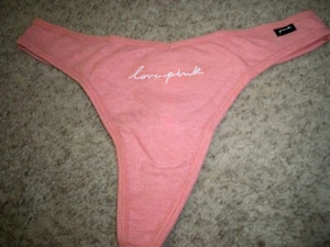 VICTORIAS SECRET THONG ROSE EMBROIDERED LOVEPINK LOGO LARGE NEW - Picture 1 of 3