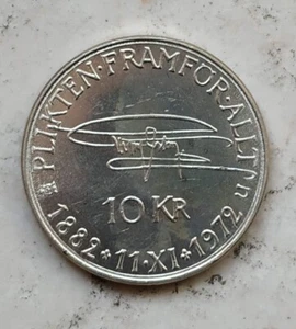 KRONE 10 Corone KRONOR SVEZIA GUSTAF VI ADOLF 1972 90° Birthday SILVER SPL VF - Picture 1 of 4