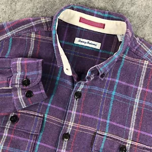 Tommy Bahama Men Button Down Flannel Shirt Large Purple Plaid Long Sleeve Cotton - Picture 1 of 11