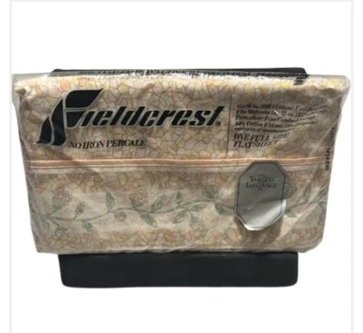 Vintage Fieldcrest Percale Sheet Full Flat Joya-A Orange Floral No Iron NEW - Image 1 of 4