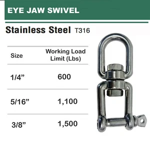Stainless Steel 316 EYE JAW Swivel 1/4", 5/16", 3/8" Marine Mooring - Picture 1 of 10