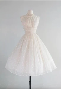 Vintage Wedding Dresses Tea Length Short Sleeves 1950s A Line Retro Bridal Gowns - Picture 1 of 9