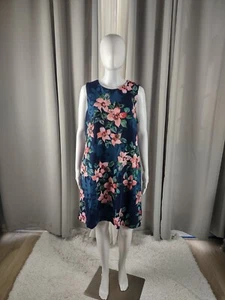 Donna Morgan Navy Blue Floral Round Neck Sleeveless Shift Back Zip Dress Size 8 - Picture 1 of 11