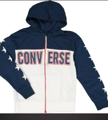 Sweat à capuche Converse MARINE ET blanc MAILLOT GARÇON 10 - 11 ANS fermeture éclair  - Photo 1/4