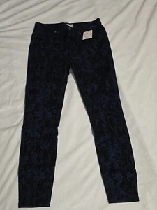 NWT FREE PEOPLE Blue black Stretch Cotton flocked 5-Pockets SKINNY LEG Pants 26 - Picture 1 of 8