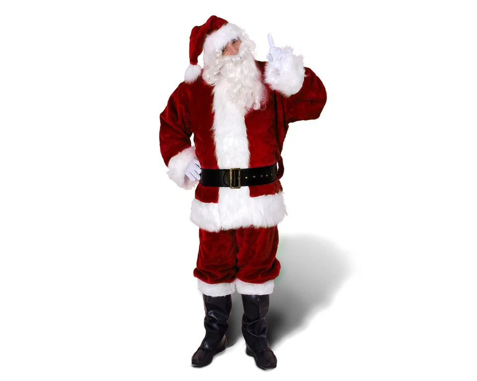 PROFESSIONAL DEEP RED RICH PLUSH VELOUR CHRISTMAS XMAS COSTUME SANTA CLAUS SUIT  - Image 1 of 1