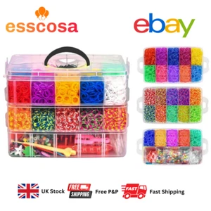 LOOM BANDS 15000PC ASSORTED BRACELET MAKING MULTICOLOUR Kids Colour Rubber Kit - Picture 1 of 46