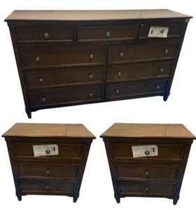 Walter De Wabash Estilo Tradicional 9-Drawer Cómoda & 2 Noche Soporte Nuez - Imagen 1 de 17